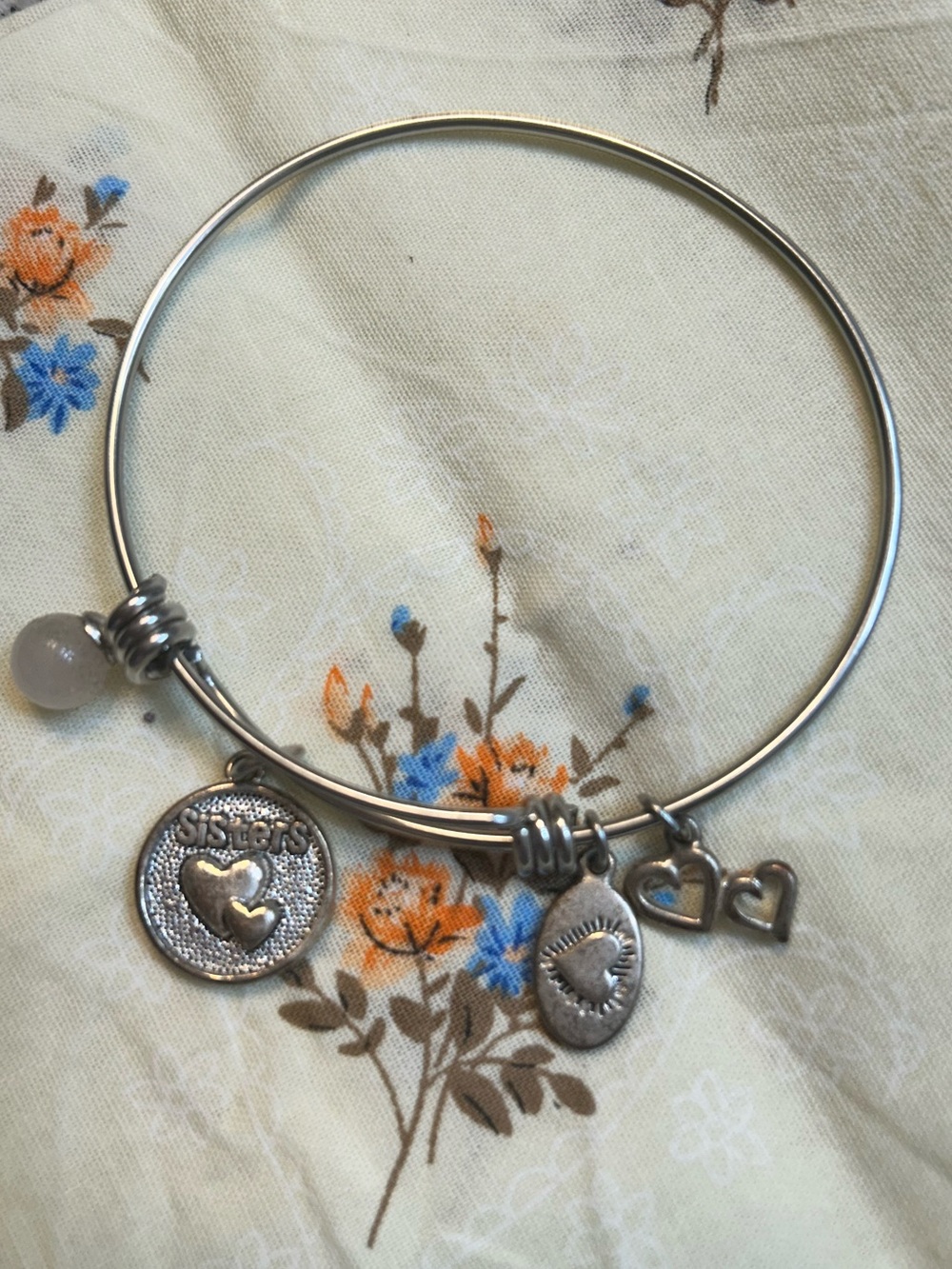 Silver Sisters Charm Bangle Bracelet - Silver